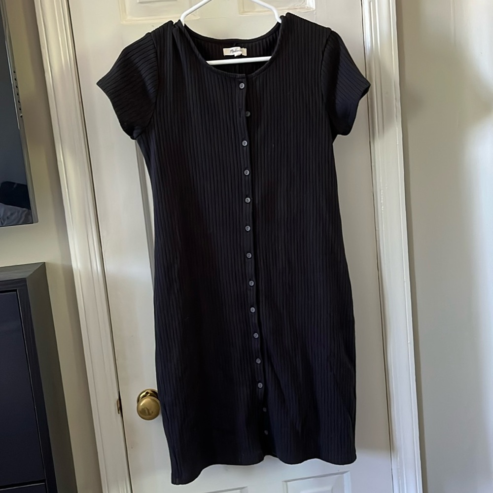 Madewell black ribbed button down dress